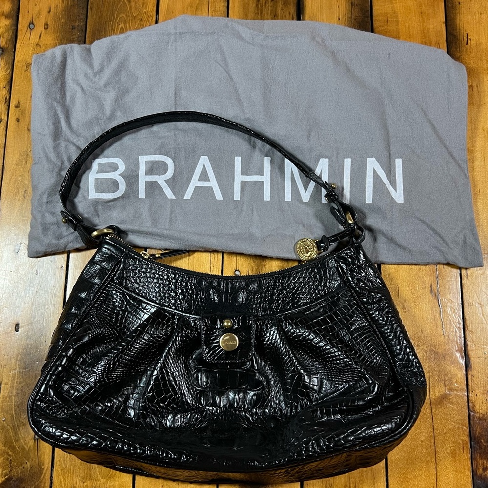 Brahmin Melbourne Embossed Leather Shoulder Bag w/ Drawstring Dustbag